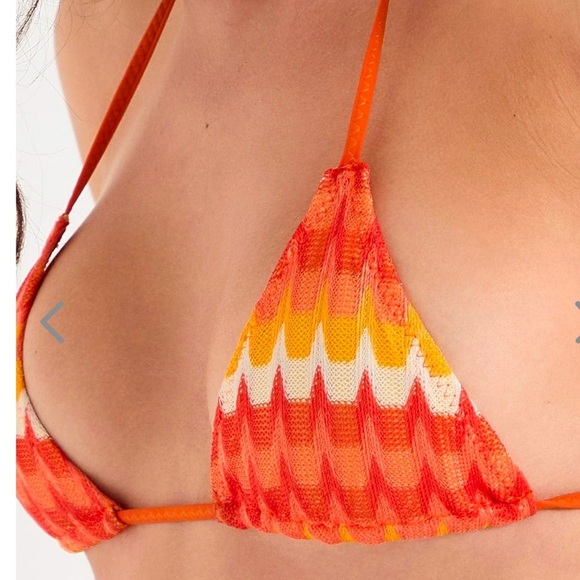 NWT OneOne Swimwear Bikini SET Samana Cay Crochet New Orange Red Knit Zigzag - Picture 6 of 17
